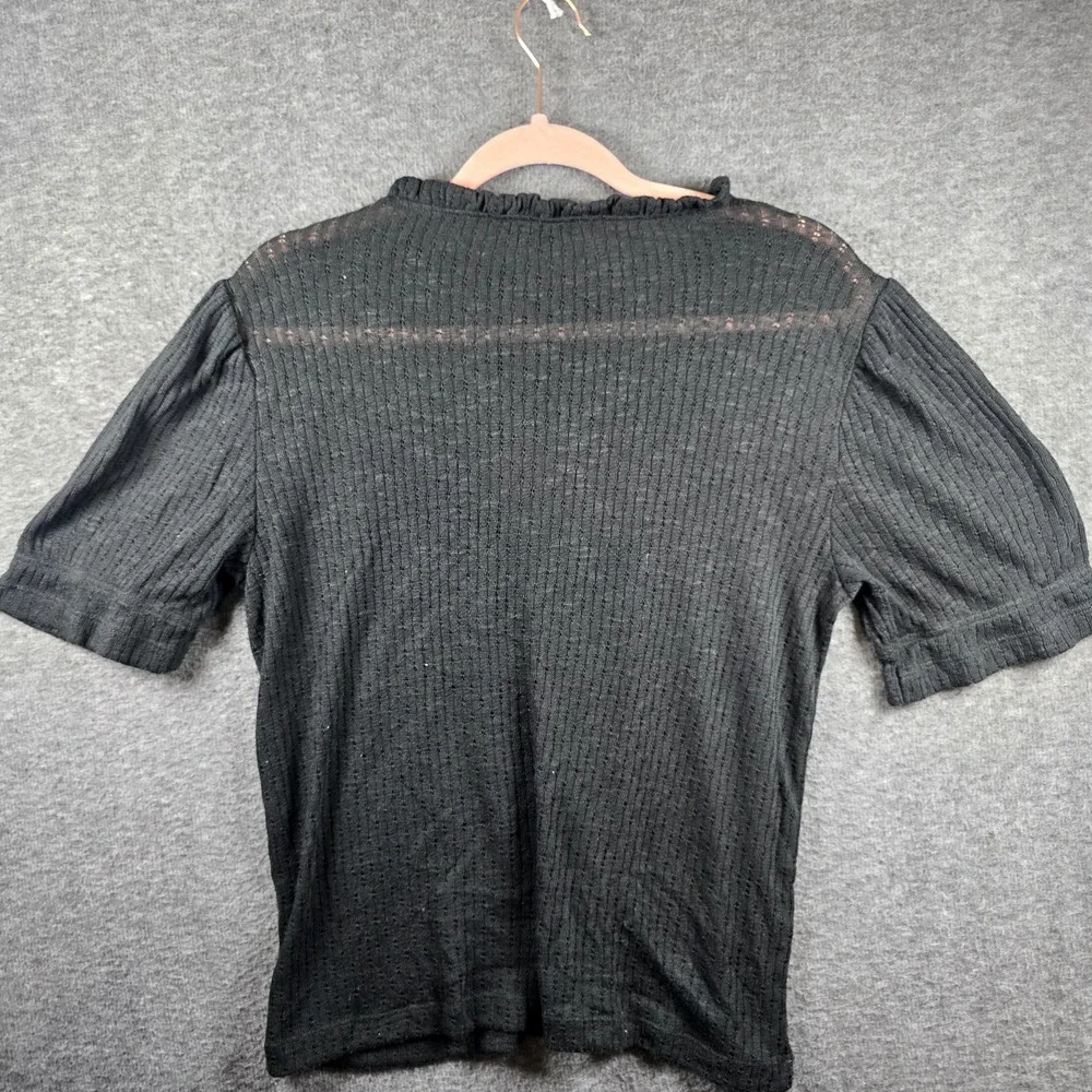 J. Crew Women L Dark Gray/Grey Short Sleeve Sheer Shirt Ruffled Collar - Picture 5 of 8